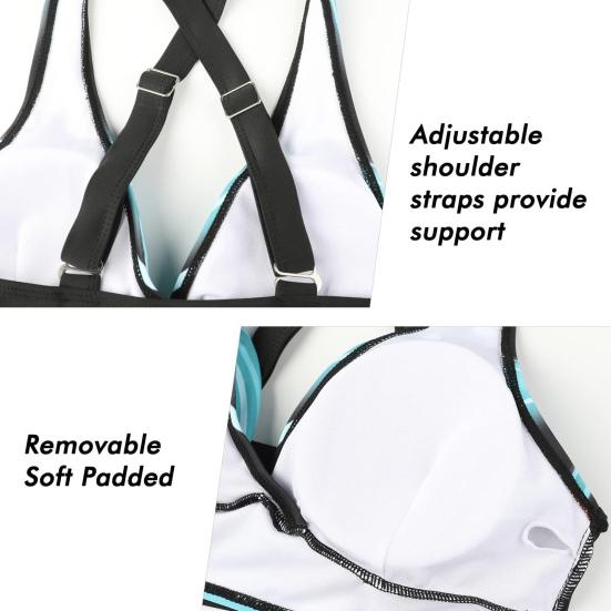 2Pcs/Set Women Swimsuit Set Push-Up Padded Tops High-Waist Swimming Trunks Set Patchwork Color Bikini Set