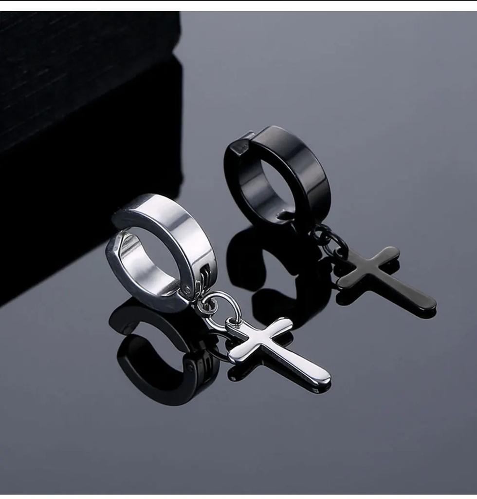 1 Pair Punk Stainless Steel Cross Stars Pendant Ear Clip No Piercing Earrings For Women Hiphop Fashion No ear hole Men Jewelry
