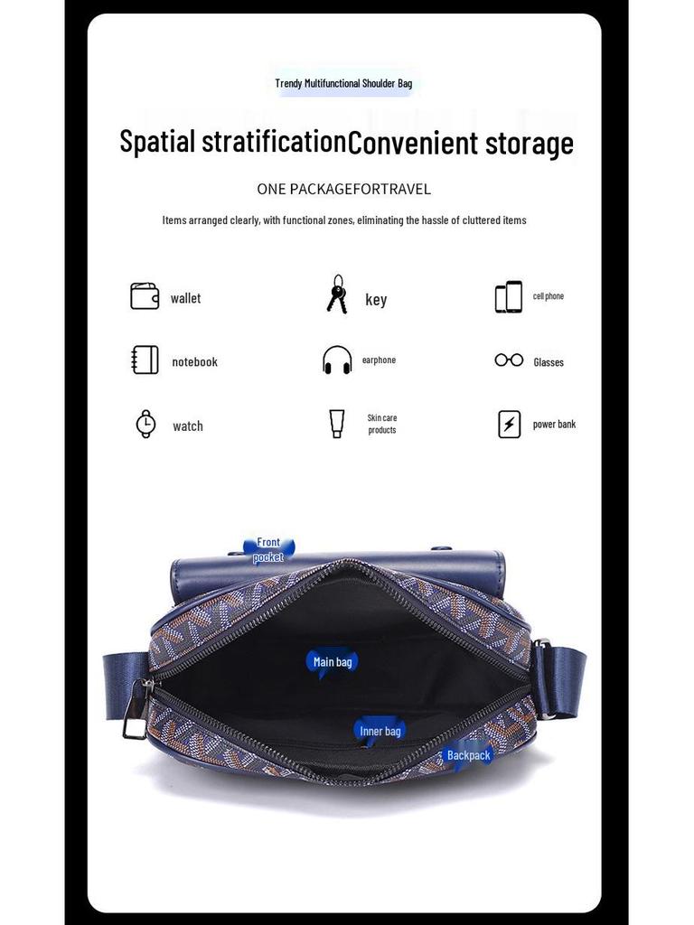 2025 Men's Fashion Retro Print Crossbody Bag: Business Casual Single Shoulder Multi-compartment Backpack