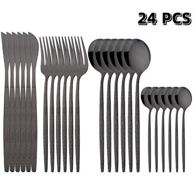24Pcs Schwarz Westlichen Geschirr Set Edelstahl Besteck Gabel Steak Messer Löffel Geschirr Set Besteck Besteck Set