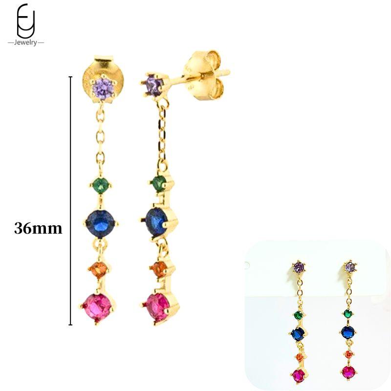 925 Silver Ear Buckles Fashion Hoop Earrings Colorful Crystal Pendants Gold Earring Premium Luxury Women's Jewelry Gift