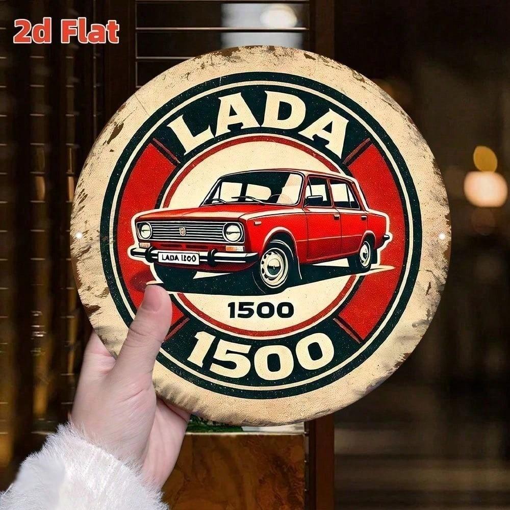 Vintage Lada 1500 Metal Tin Sign 8x8 Soviet USSR Retro Wall Art Decor for Garage