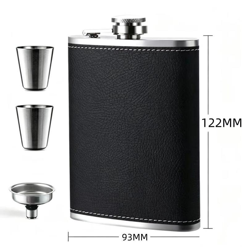 8oz Stainless Steel Hip Flask with Russian Leather, Portable Outdoor Small Flask - Brown/Black