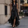 Elegant V-Neck Irregular Women's Dress with Ruffle Details