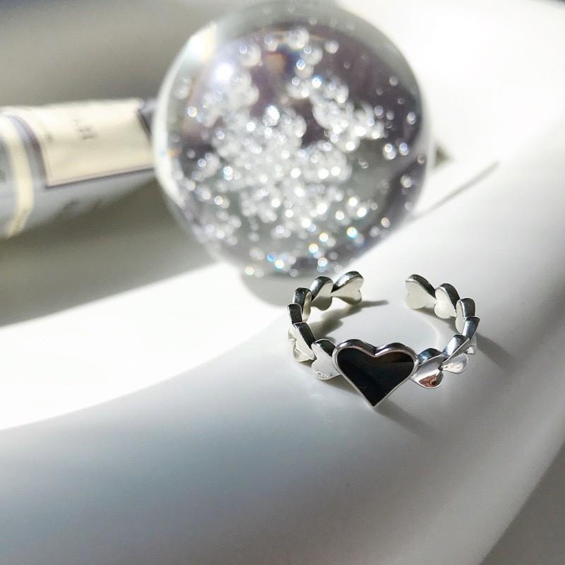 Elegant S925 Silver Retro Heart Ring Adjustable Size Stunning Korean Fashion Jewelry For Women