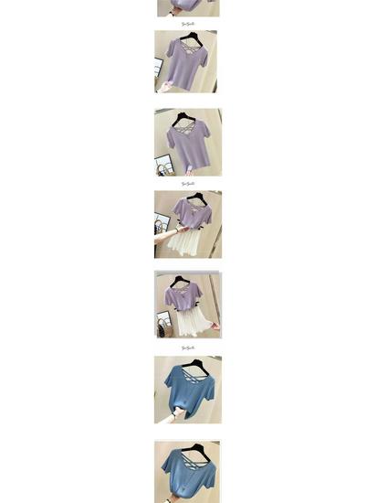 Korean Style Women's Slimming Backless Ice Silk Ribbed T-Shirt