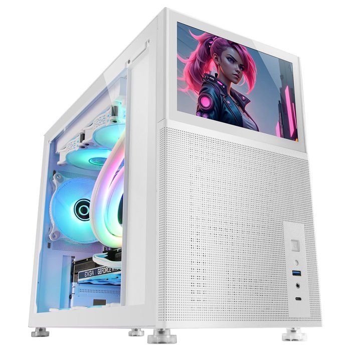 Boîtier pc micro-atx - mars gaming - mc-lcd - écran lcd ips 8" - design mesh - refroidissement liquide