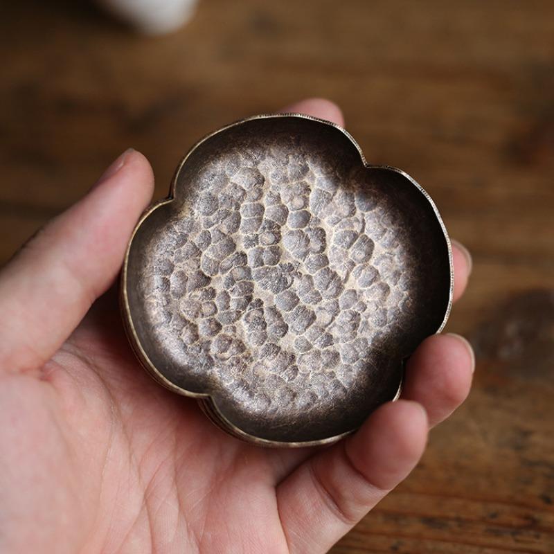 Handmade Solid Brass Coaster Japanese Style Small Heat Antique Copper Tea Tray for Tea Ceremony Accessories Home Decor