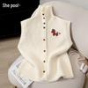 Gilet tricoté à col montant pour femme avec broderie poney
