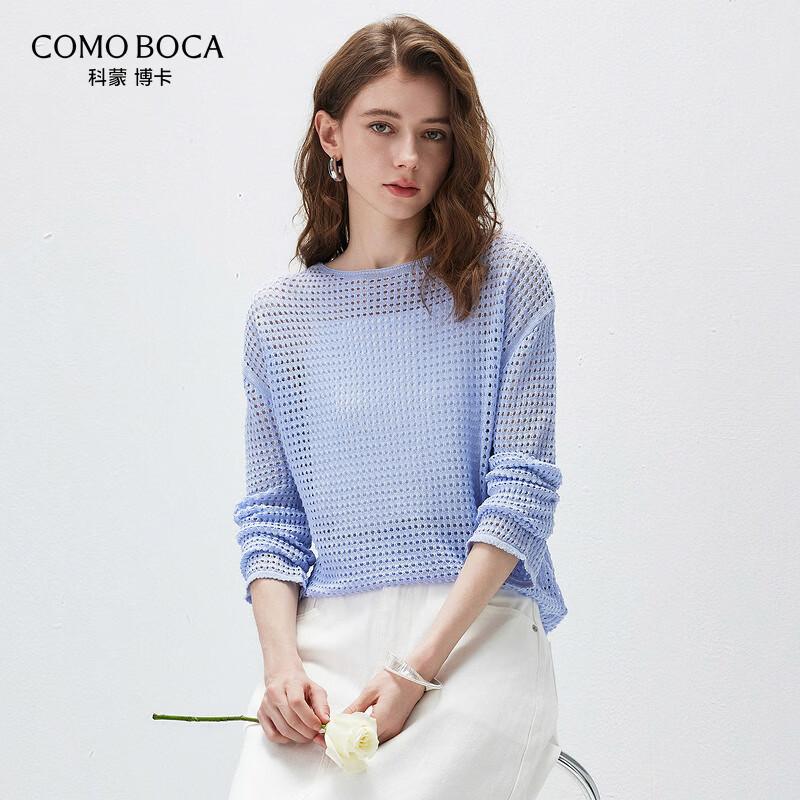 Damski ażurowy dzianinowy top z mieszanki lnu z długim rękawem