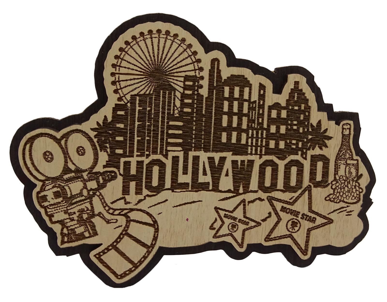 

Hollywood Wood Engraved Fridge Magnet Souvenir Gift 4 x 3 коричневий
