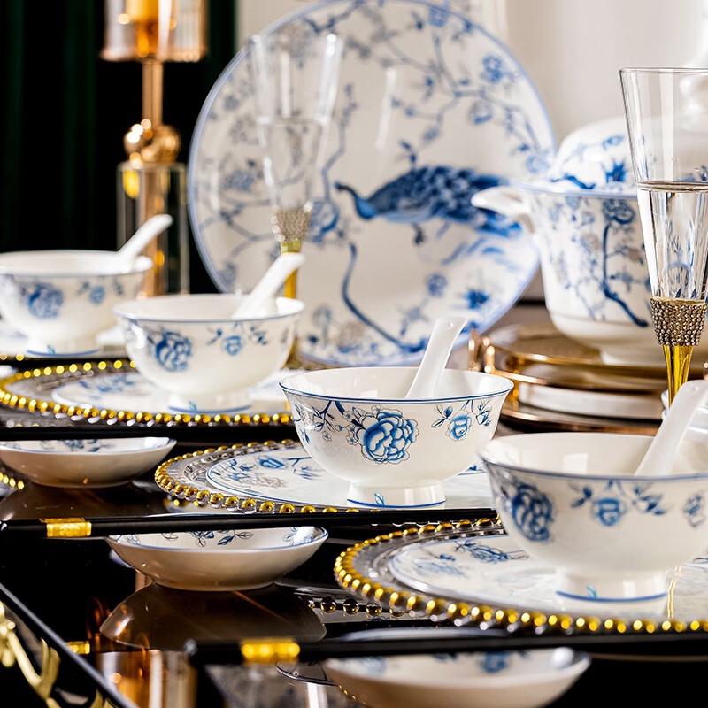 Huazao Baijia Blue Peacock Porcelain Dinnerware Set
