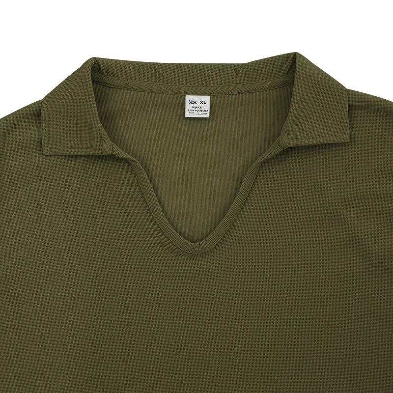 Autumn winter T-shirts American long sleeved men's T-shirt thin cut waffle slim fit lapel polo shirt men
