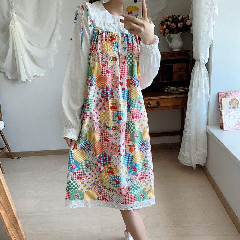 Floral Suspender Dress Women's Summer New Sweet Age Reduction Unique Super Good-looking Splicing Lace Long Skirt
