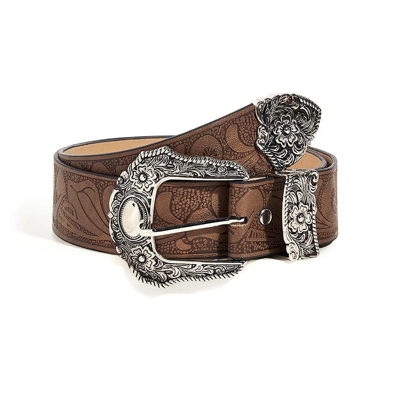 Ceinture Vintage en Cuir PU Marron Western pour Femme Ceinture de Taille Cowgirl avec Boucle Métallique Sculptée 3 ensembles Ceintures de Designer pour Femmes Jeans 105x3.8cm black