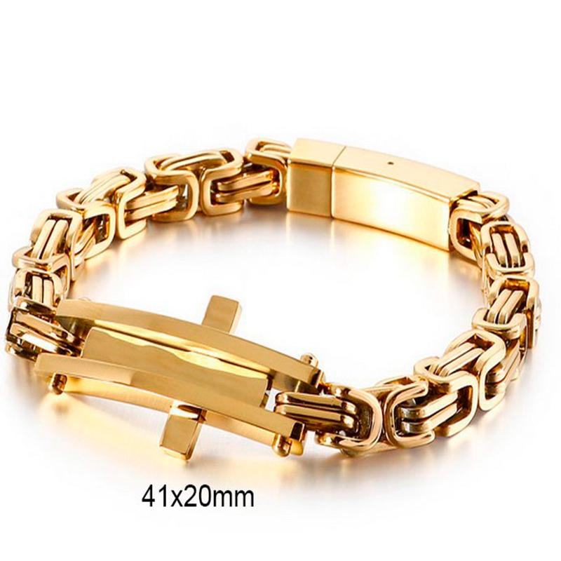 Classic Byzantine Chain Link Bracelet Christian Cross Charm Bracelets for Men Stainless Steel Byzantine Chain Link Bracele