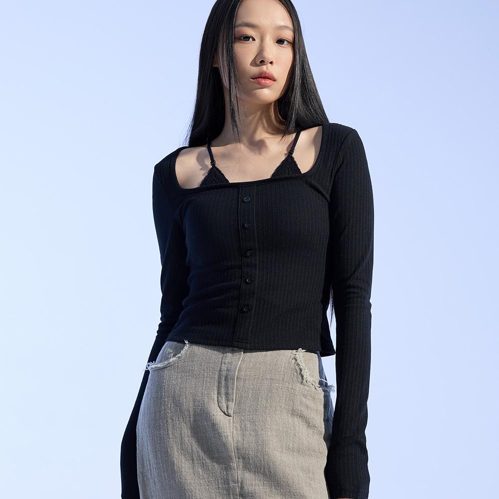 Moa Layered Lace Long Sleeve (Black) Black/M