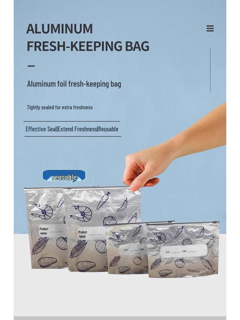Aluminum Foil Zipper Seal Food Storage Bag for Refrigerator & Freezer