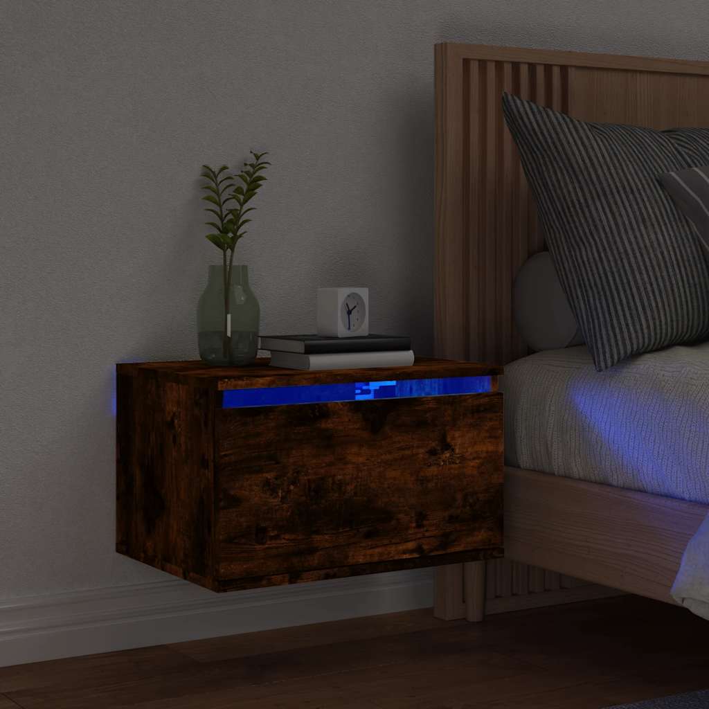 Wandmontierter Nachttisch Mit LED-Licht, Schwebendes Sideboard Für Wohnzimmer TV-Schrank, 50x36x30 Cm