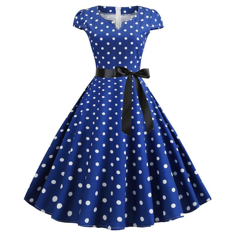 

Fashion Style Fashion New Arrival Spring and Summer Wide Hem Printed Polka Dot Dress Women s Fashion Ribbon Image color S