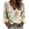 Damen S V-Ausschnitt Floral Chiffon Hemd Lockerer Sitz Langarm Bluse
