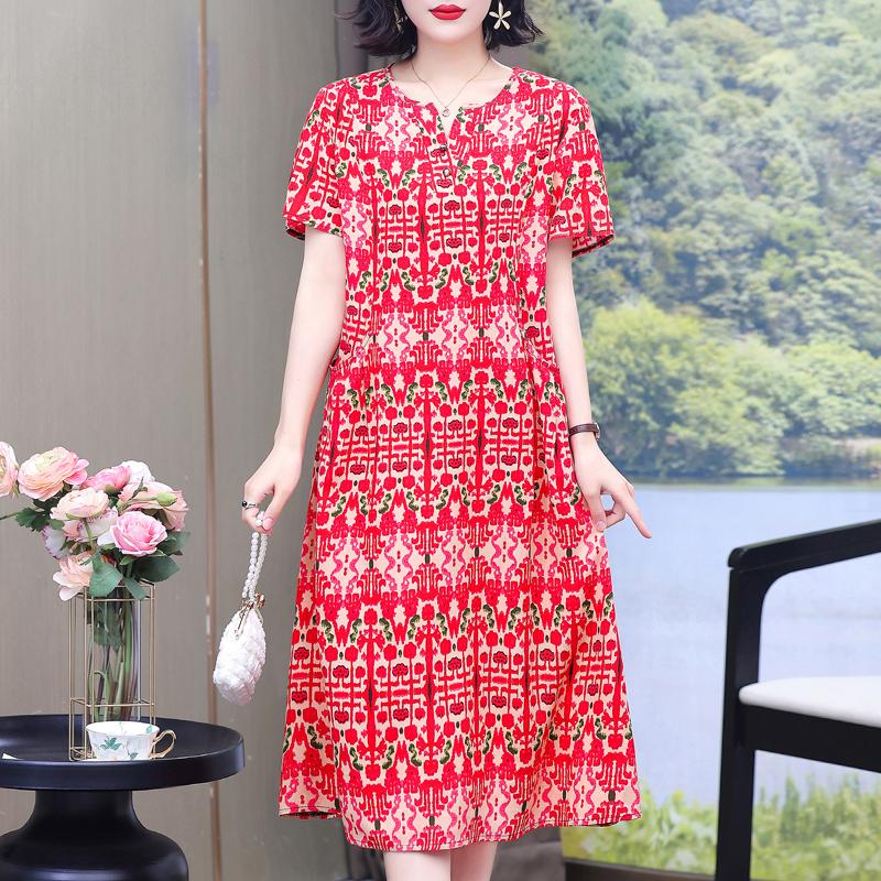 Elegante Damen-Sommerkleider Übergröße Lässig Print Kurzarm Langkleid