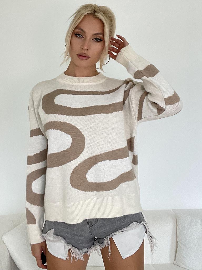 Cinemore Wiosna Jesień Damski Sweter Jednolity Oversize Casualowe Pulowery Ciepły Podstawowy Top z Długim Rękawem Okrągły Dekolt Dzianinowy Sweter Sweter