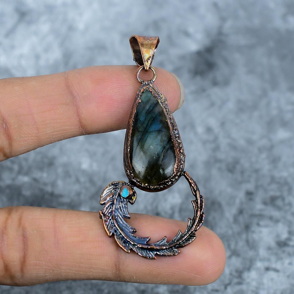 Pear Natural Labradorite Copper Electroformed Friendship Day Anniversary Pendant VP-14