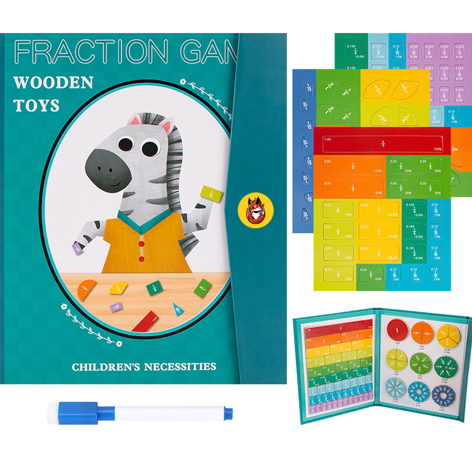 

Bornoon Math Book Обучающая игрушка Магнитная дробь Обучающая головоломка Магнитная дробь Книга для детей Головоломка с дробями Набор плиток с дробями Веселая дробь