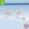 Water Drop Zircon Bow Stud Earrings, Elegant And Romantic Girl'S Heart S925 Sterling Silver Stud Earrings.