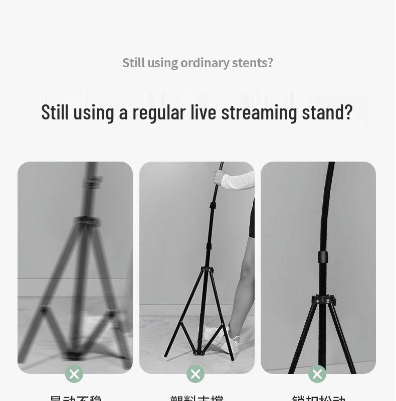 Dual Mobile Phone Outdoor Live Streaming Stand with Multi-Angle Capability, Fill Light, and Tripod.