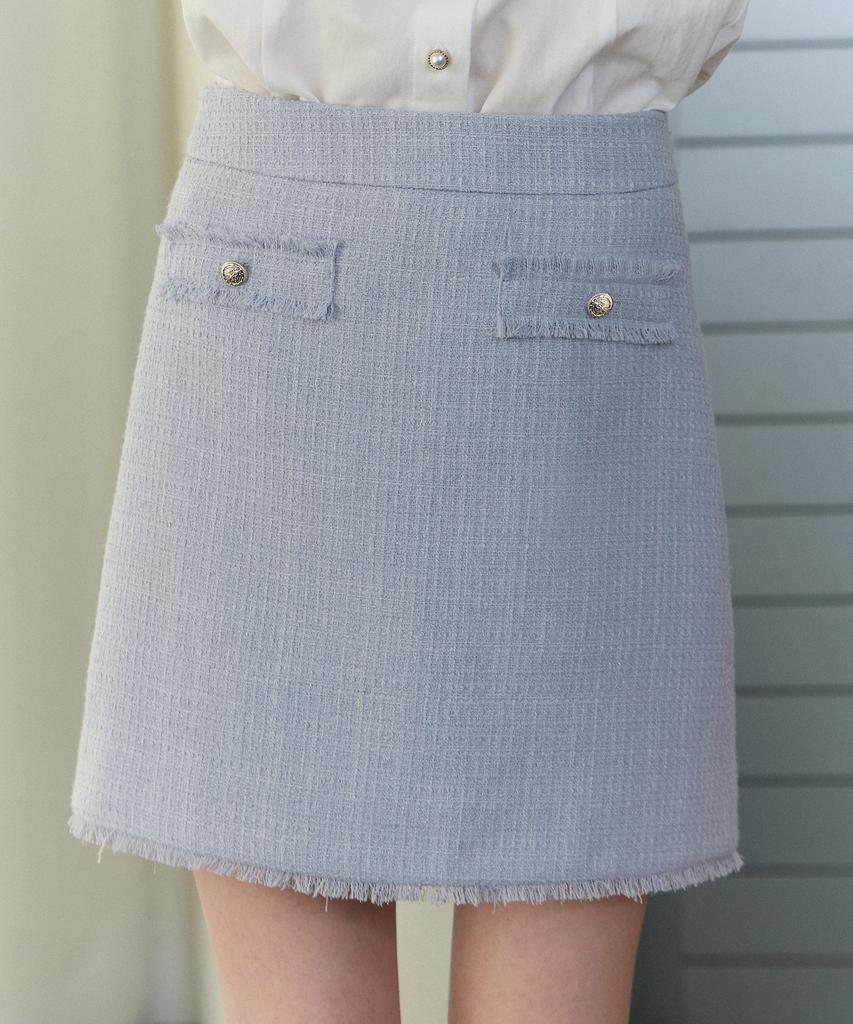 Nonlocal Fringe Tweed Mini Skirt - Blue