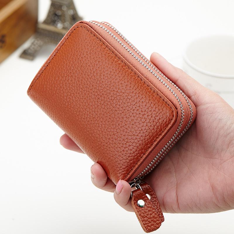 New card bag wholesale organ card bag card cover double zipper card bag multi-card position first layer cowhide change bag
