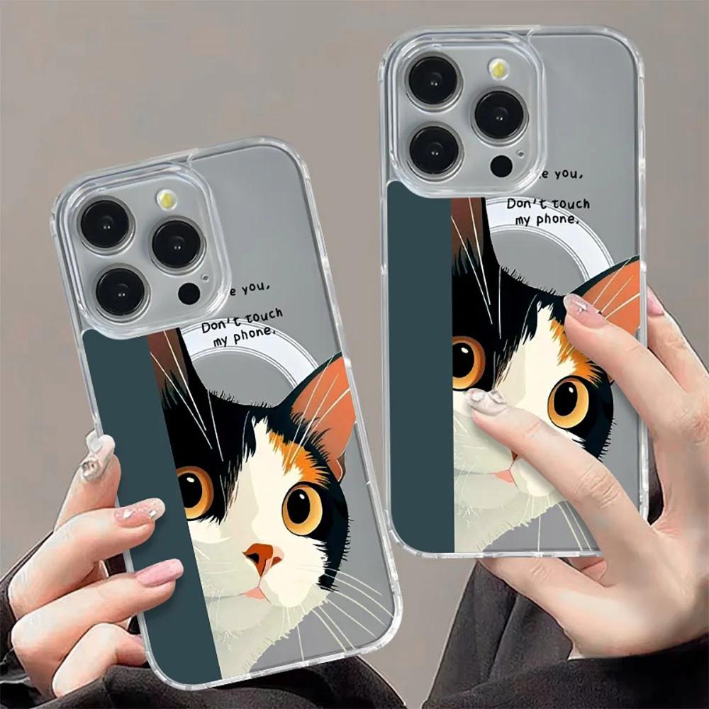 Kawaii Calico Cat Wireless Charging Transparent Case for iPhone 17 Air 16 15 14 13 12 11 Pro Max Silicone Soft Edge Hard Cover