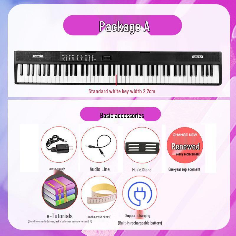 Rechargeable 88-Key Foldable Digital Piano: Bluetooth & MIDI, Perfect for Beginners & Kids