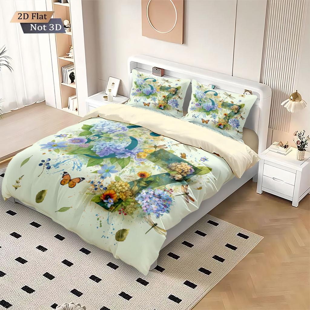 3Pcs Beautiful Floral 67 Element Print Coreless Down Duvet Cover Set Multi Size Bedroom Bedding Decoration Machine Washable