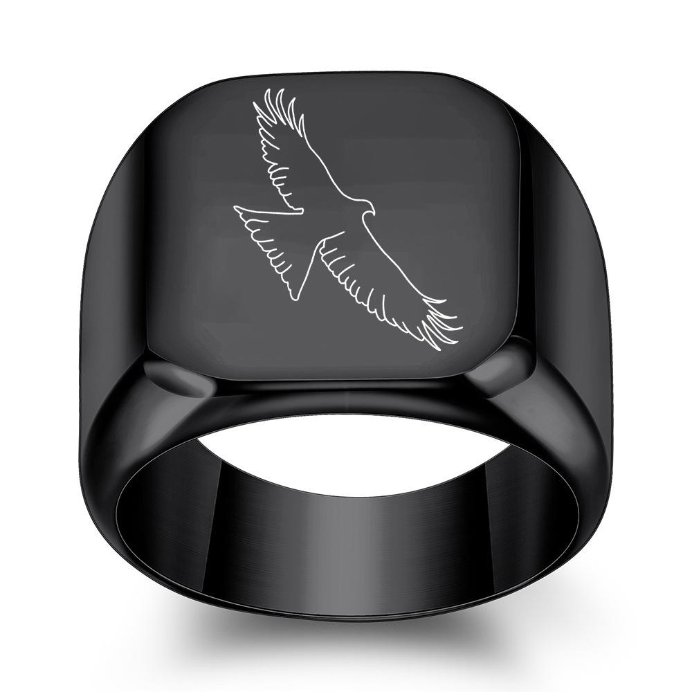 Eagle Titanium Steel Ring In European and American Creative Flying Men's Retro Punk Square 14MM Student Trendy Men Wholesale