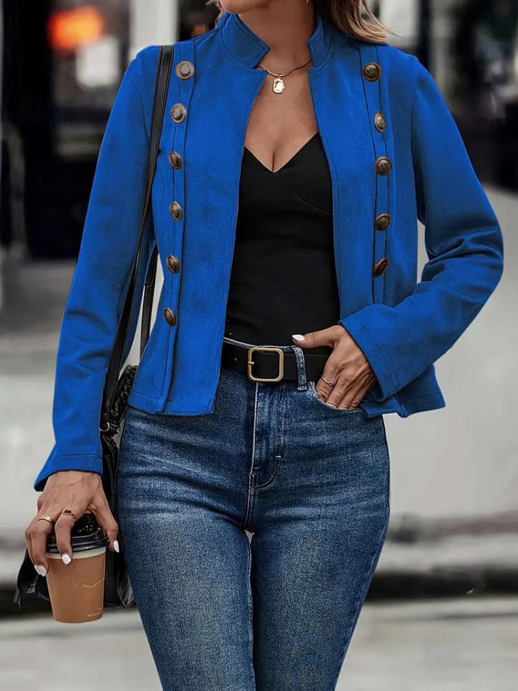 Solid color double breasted decorative jacket, new style deer suede retro long sleeved jacket