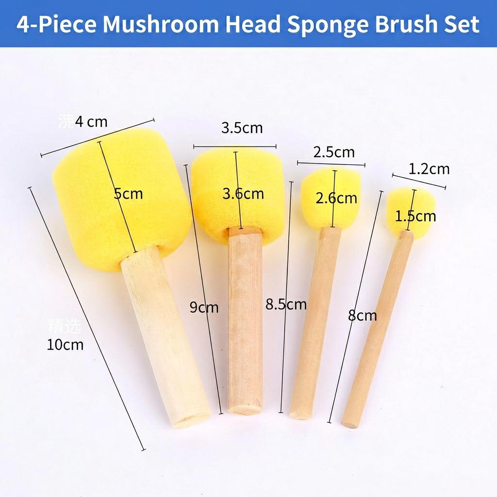 4/5pcs Mushroom Sponge Paint Daubers Wooden Handle Sponge Brushes for Kids Toddler Art Craft Stamping Graffiti DIY Painting