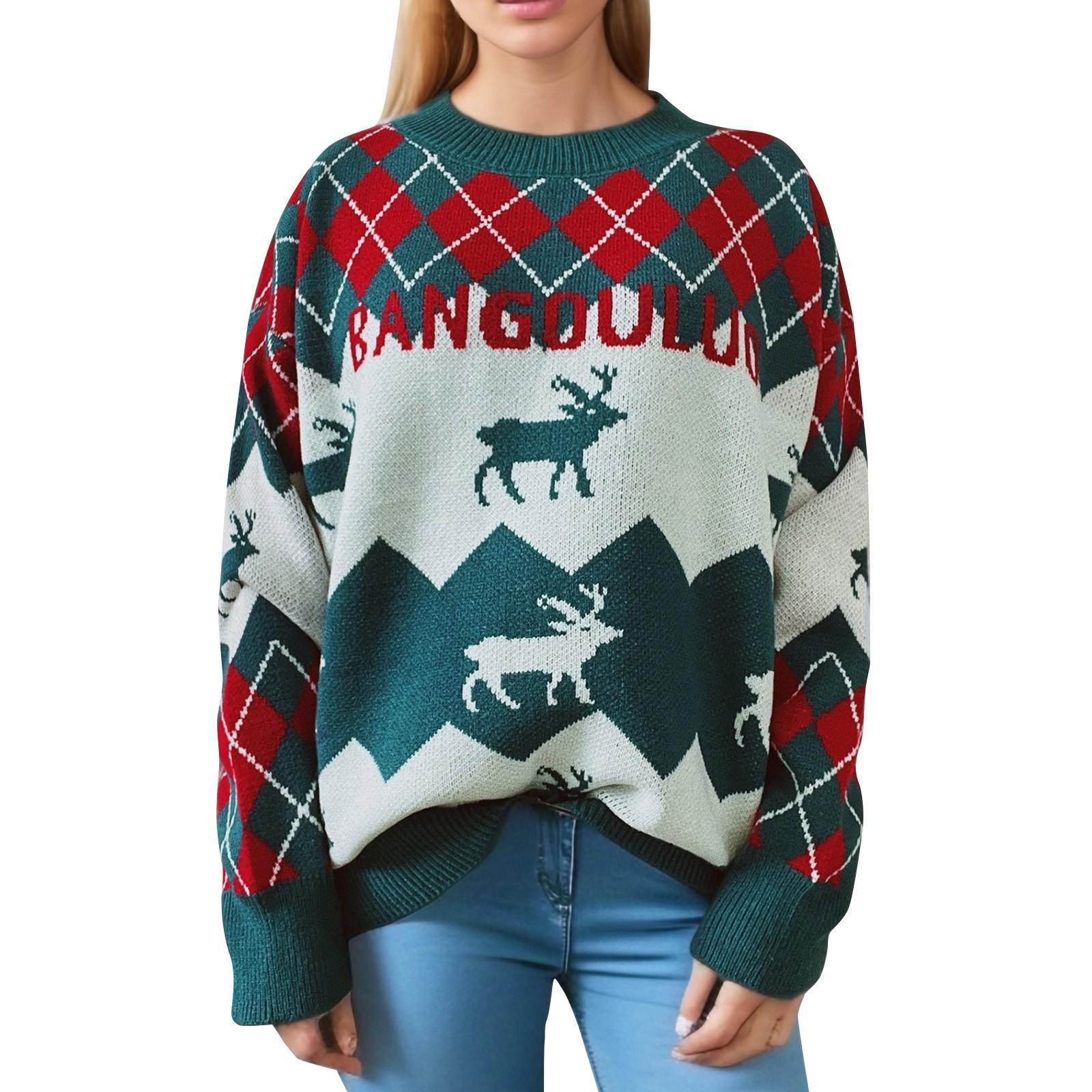 

Женский осенне-зимний модный рождественский свитер с круглым вырезом и длинным рукавом M зелёный