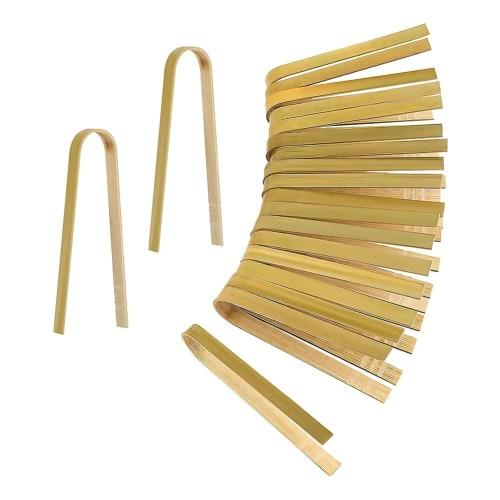 50 Pieces Disposable Cooking Tongs, Mini Bamboo Tongs, Natural Toasting Tongs for Cooking