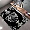 Area Rug, Norse Viking Mjolnir Hammer Celtic Knot Dragon White Black Print, Man Cave Decor, Non-Slip Mat