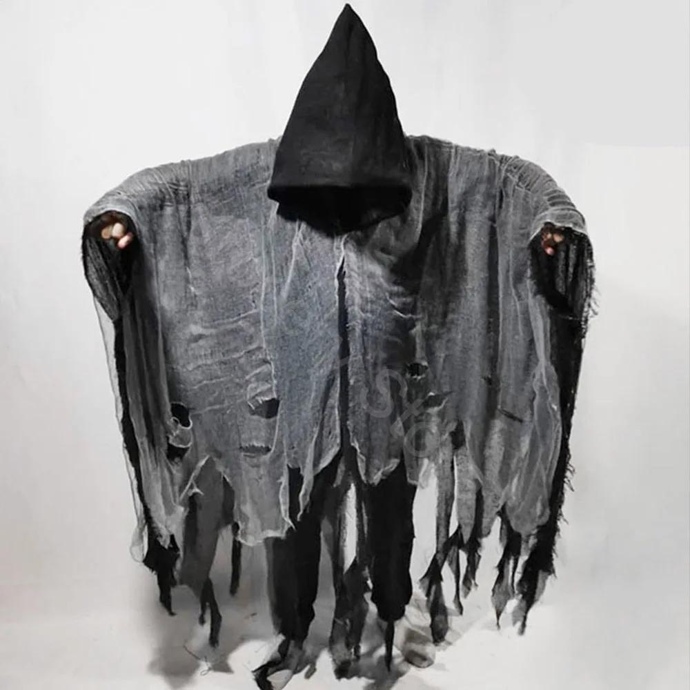Gotischer Kapuzenumhang Zerfetzter Zombie Cosplay Kostüm Halloween Geisterrobe Gruselige Party Requisiten Tag der Toten Outfit