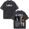 Singer Lali River Tour Print Vintage Washed Tshirt Unisex Women Fashion Tshirts Summer Loose Casual Harajuku Cotton Tshirts