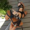 New Ethnic Style Roman Style Sandals with Summer Thong High-heeled Shoes with Velcro, Casual European and American Thick Heel High-heeled Shoes