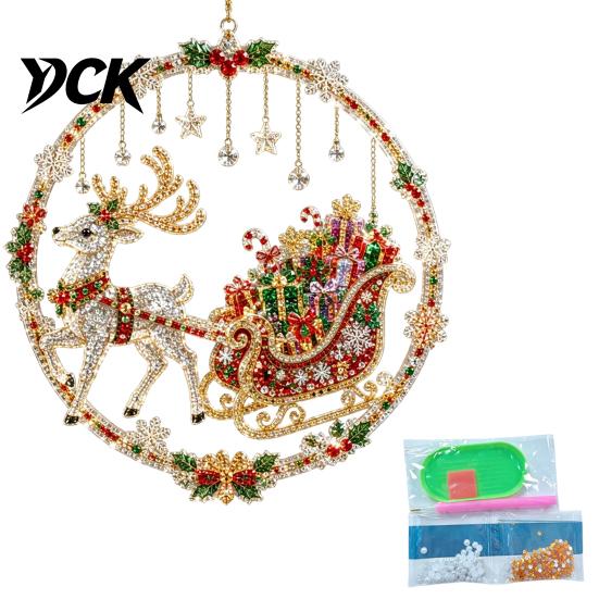 Christmas Window Decorations Faux Diamond Art Ornament, DIY Santa Claus Sun Catcher Kit, Rhinestone Acrylic Hanging Ornaments Xmas Wreath Ornament