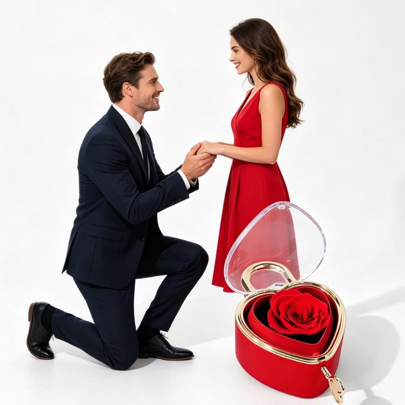 Decorative Heart Shaped Jewelry Gift Box with Key for Ring Presentation, Jewelry Storage, Vanity Display and Proposal Use