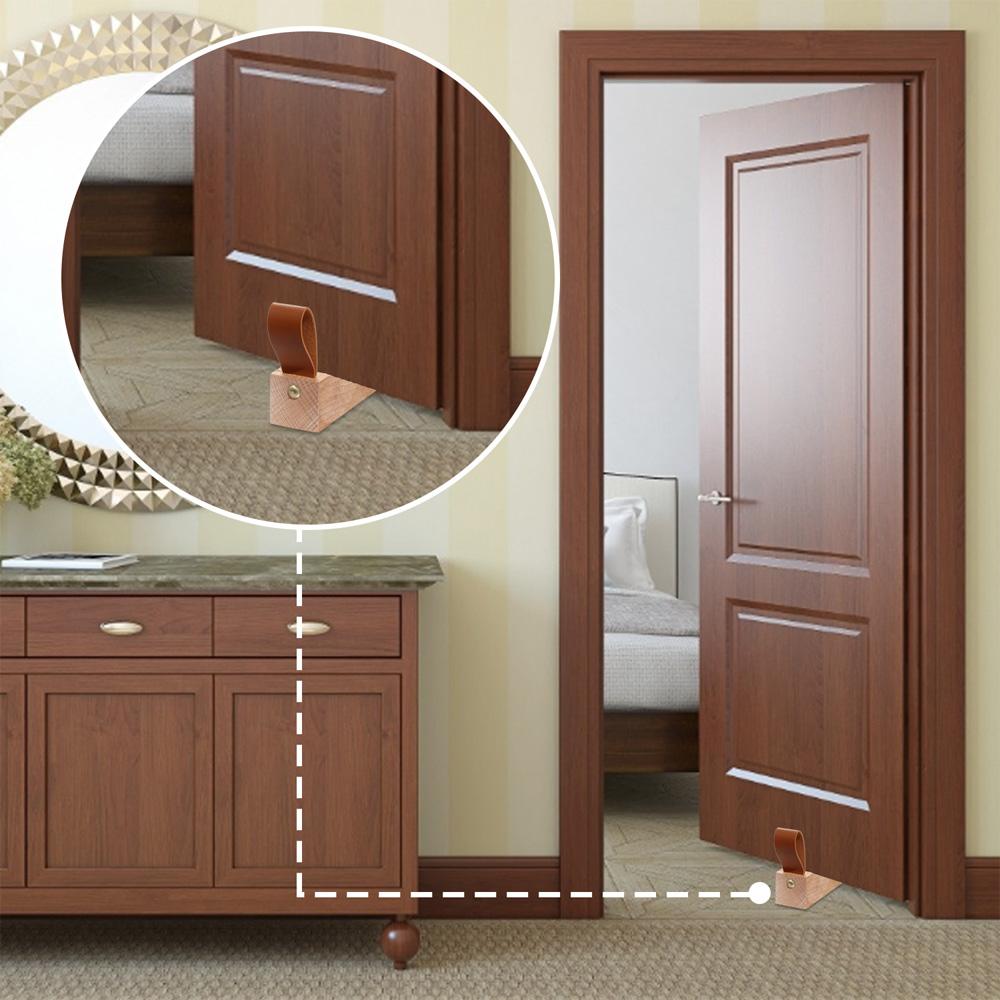 

Leather Band Non-Slip Beech Door Wedges Wooden Door Stopper Soild