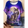Neues Damen T-Shirt 3D Wolf Druck Rundhals Kurzarm Mode Grafik T-Shirts Lustige Streetwear Tops Y2k Lockeres T-Shirt Damen Kleidung