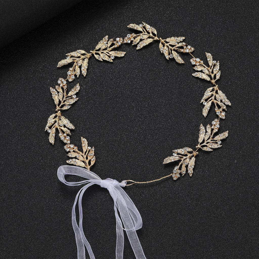 Mailang Hair Band European and American Rhinestone Headband Golden Leaf Wedding Dress Accessories Bridal Headdress